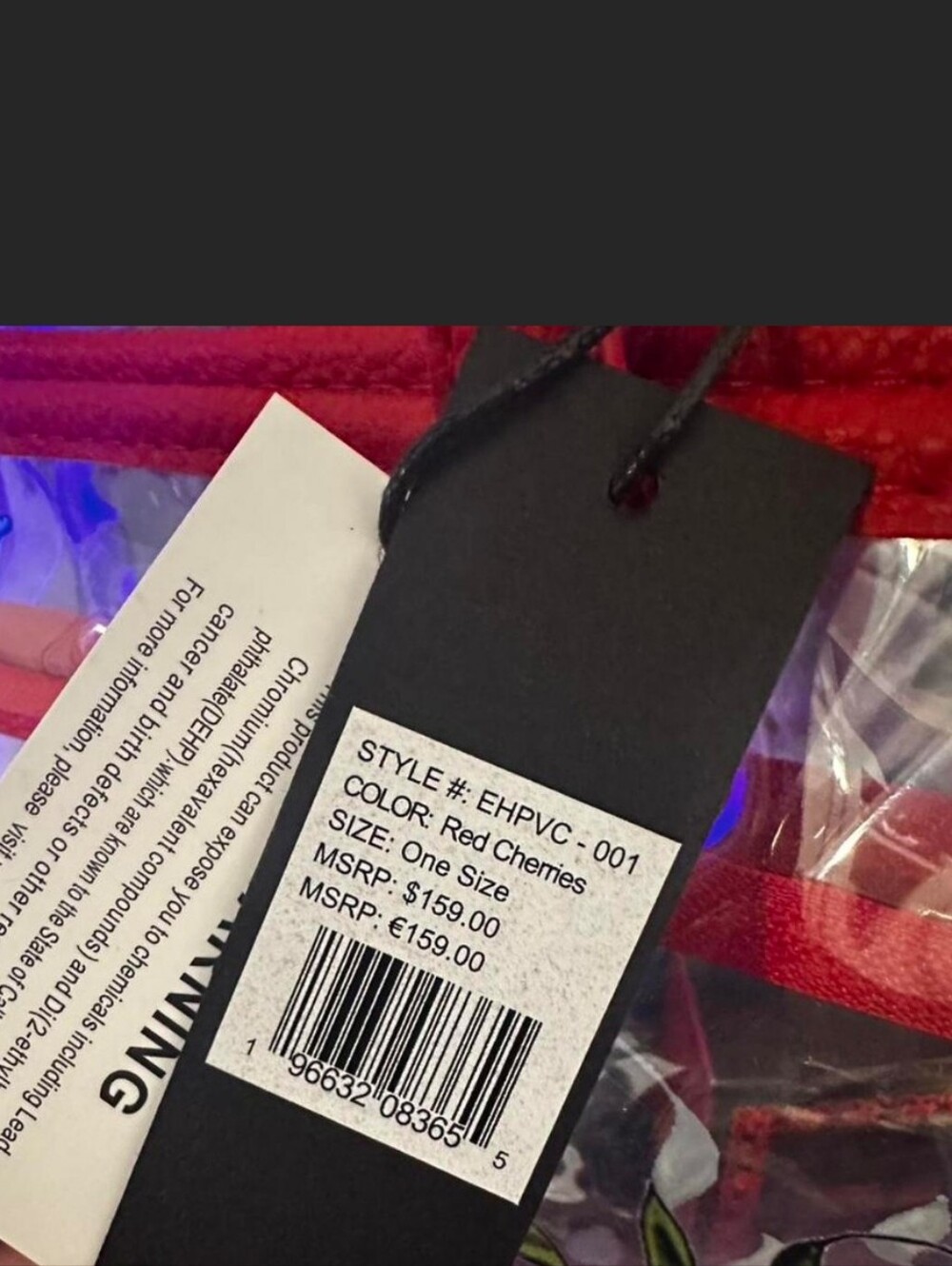 Ed Hardy Clear Cherry Tote Bag in Red Nwt Retail $159 - Picture 6 of 6